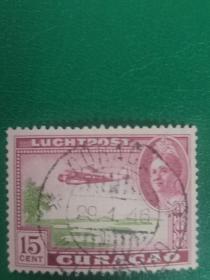库拉索邮票 1942年飞机和女王 1枚销