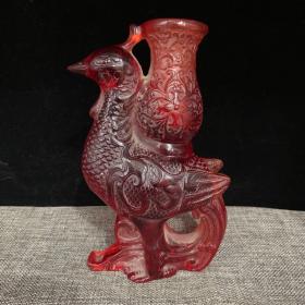 【品名】高仿血珀带荧光  凤杯
【尺寸】10*18cm（手工测量略有误差)
【重量】504g