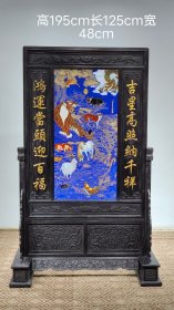 美品·“郎世宁恭绘”精工细作满工黑檀木镶嵌掐丝珐琅彩瓷板画“十二生肖”纹插屏。画工精湛，寓意吉祥，摆放大气，品相完好如图