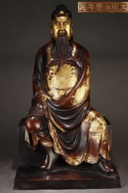 明 铜胎鎏金关公坐像