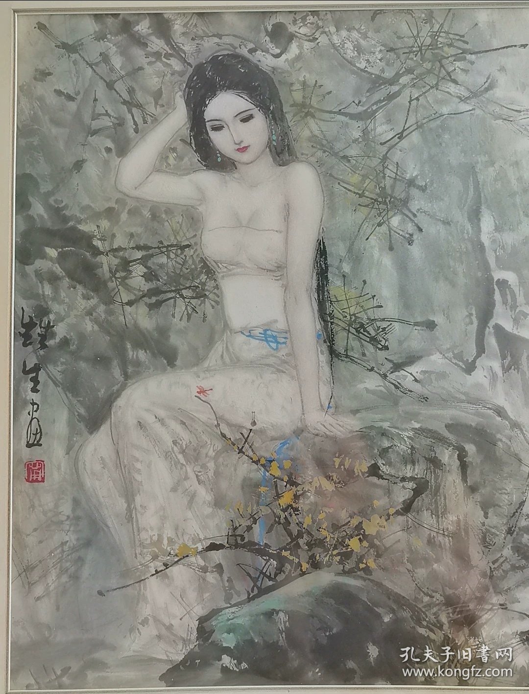 宁新生，广西著名人物画家，现已八十高龄，笔墨飘逸灵动，人物刻画栩栩如生，雅致高洁，整张画淡雅清新脱俗。精品人物画，保真。