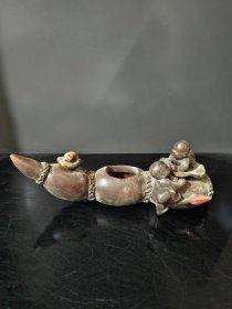 石湾窑手工塑胎莲生贵子摆件 尺寸：长31cm宽9cm高11cm