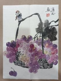 保真名家 雍进成  未裱宣纸画芯 写意  45X34厘米《葡萄小鸟》 中国书协会员、中国美协会员，宁夏美协副主席  石嘴山市美术家协会主席、文联名誉主席、书画院副院长，国家一级美术师    宁夏文史馆研究馆员   画芯折叠后装信封发货 惠民价