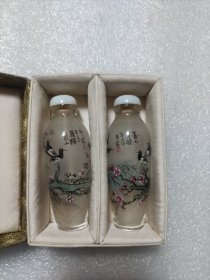 喜上眉梢内画鼻烟壶一对 老鼻烟壶