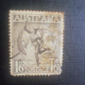 澳大利亚信销票：1949年信使墨丘利世界地图航空邮票1枚全收藏保真（地图题材）