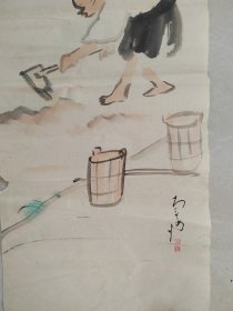 (9)回流手绘老画一幅，尺寸 100cmX31cm.印章落款，品相如图