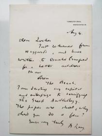 世界著名儿童文学作家 《朗格童话》作者 安德鲁·朗格 Andrew Lang 亲笔信