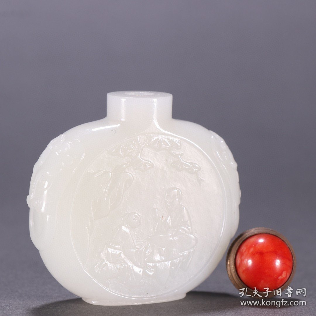 清 和田玉人物故事鼻烟壶