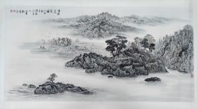 【当代常州籍山水画家庄德勤老师】精品《清溪晨云图》原裱镜片，尺寸13668，品相如图。