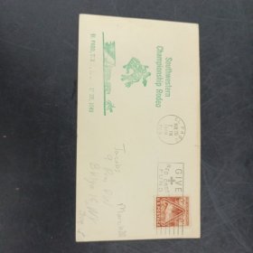 1949年美国西南部牛仔竞技大赛纪念封一枚，盖红十字基金纪念邮戳，极少见邮品，市场价较高，本店邮品满25元包邮。本店还在孔网开“韶州邮社”