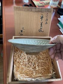 日本回流 抹茶碗 茶道具 茶具 著名窑口 三岛手 底部带款 毛目釉 高足 年代物品 老货 有原盒 木盒 共箱 平茶碗