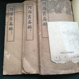 裴景福著《河海昆仑錄》卷1一2一3·，三册。本书我国近代史地研究中备受瞩目的一部杰作，是作者远赴戍所——新疆途中的记录