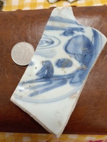 清代青花山水垂钓图案碗底碎瓷片一枚大小如小1元大小对照图