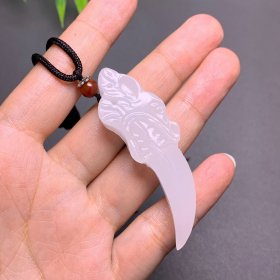 保真玉石狼牙吊坠男士项链霸气獒牙造型男女真玉挂件绑项链绳（送证书礼盒）方解石玉