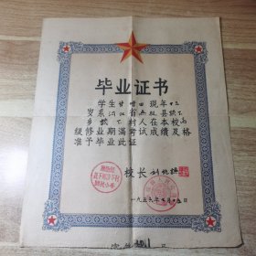 河北省无极县谈下乡谈下村回民小学 1956年毕业证书