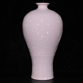 大明永乐红胎雕刻凤纹夜光梅瓶（22×11.5cm）