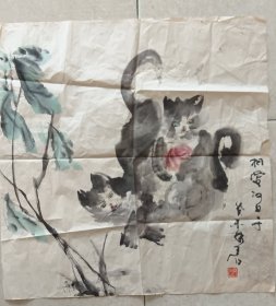 天石（王成友）花鸟画四尺斗方三处小裂不丶影响画芯