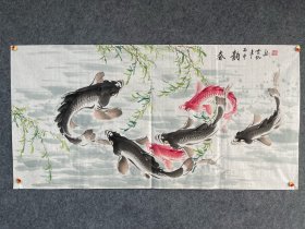 国画花鸟古云卿手绘四尺鲤鱼。70/138 厘米。编号059