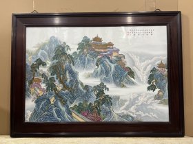 黑檀木楼台亭阁精工山水瓷板画