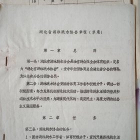 湖北省游泳跳水协会章程（草案）卧射项目参加竞赛证明书，湖北省少年射击比赛（1978）秩序册，足球，乒乓球，羽毛球比赛等。具体看图。