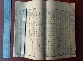 E比较少的大开本木刻古籍 妇人良方 卷123。尺寸24.3乘15.5厘米，无虫蛀，牌记遗失。卷三末尾数页书边有破损少许伤字，其它基本完好。