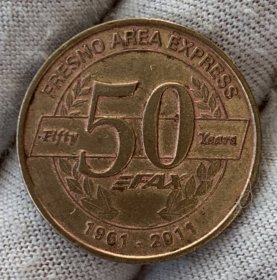美国FRESNO AREA EXPRESS 1961-2011五十周年代币 铜23mm