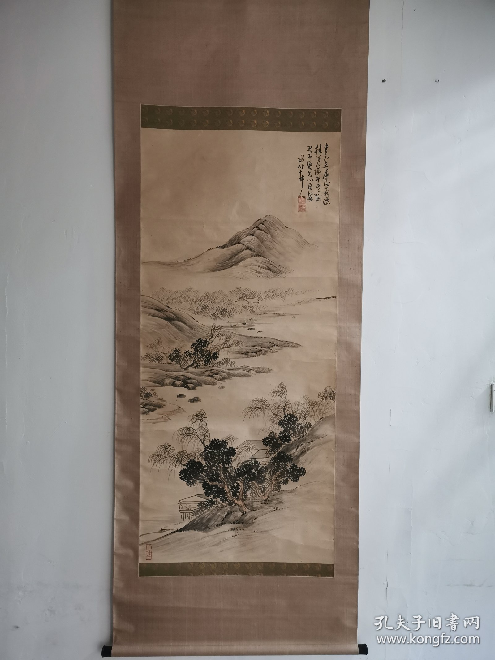 民国老山水画柱