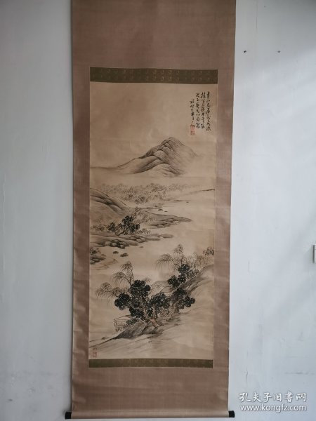 民国老山水画柱