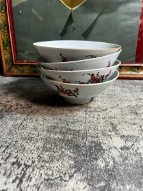 70年代左右，南京瓷厂，梅花大碗4只合售，窑裂