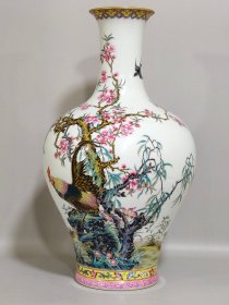 清代雍正花鸟雄鸡题诗瓶
