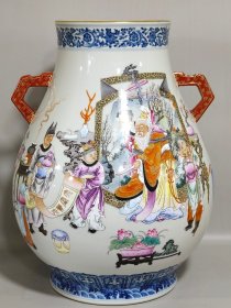 清代乾隆青花加粉彩郭子仪拜寿佛桶尊