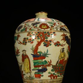 元至正八年款五彩描金萧何月下追韩信人物梅瓶 44*27厘米