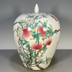 瓷器古董古玩旧货大清雍正年制粉彩寿桃纹冬瓜罐