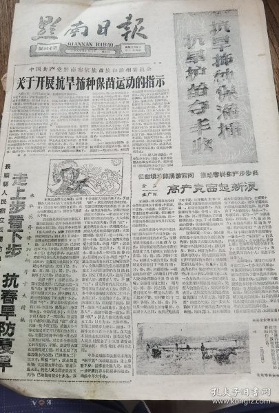 《黔南日报》【长顺县人民树立长期防旱抗旱思想，走上步看下步，抗春旱防夏旱；（瓮安县草塘公社）金星生产队高产竞赛起新浪；湖南省沅江县南大膳人民公社黄栗大队照片；望谟多快好省掀起积肥造肥运动】