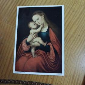 1972年德国纪念明信片一枚，正面世界名画圣母与子，非常漂亮，本店邮品满25元包邮。本店还在孔网开“韶州邮社”，，