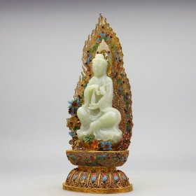 纯银掐丝镶嵌和田玉观音像一尊