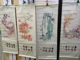 田镛画花鸟四条屏年画。106/40