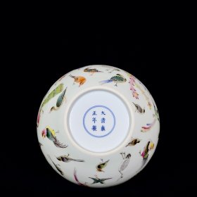 清雍正珐琅彩百鸟纹天球瓶2 33/23厘米