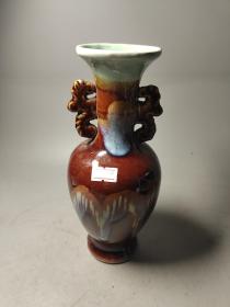 80年代左右，河南彩瓷酱釉双耳花瓶一只