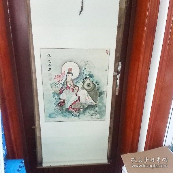 名家画观音！精品，笔法高超画出海水的感觉！画心60*50厘米。包纯手绘，下杆破损