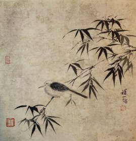 y257. 精品国画，禅一款，《鸟竹图》。保真，假一罚十。