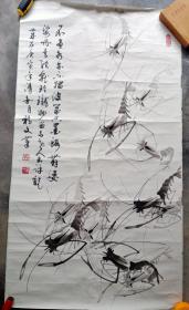 著名书画家吴福文先生墨虾图一幅！水平一流，值得收藏！