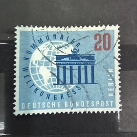 J101德国西柏林1959年发行地方议会会议 勃兰登堡门 地图邮票 信销 1全 如图