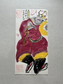 王承典，1982年毕业于山东曲阜师范大学中文系，山东美协主席，中国作家协会会员、中国书法家协会会员、中国美术家协会理事。

《五福临门》，卡纸，33 x 66 cm。d6311。
保真，有收藏证书（需买家下载）。