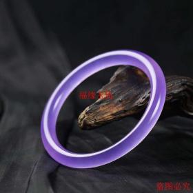 天然紫罗兰玉手镯女款石英岩玉紫色玉镯圆条叮当镯细镯子女式饰品
