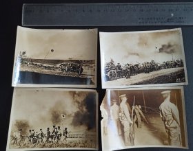 民国银盐老照片四张合售 九一八事变中占据沈阳北大营的日军行动 品好如图 尺寸如图