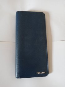 正品普拉达PRADA藏蓝色牛皮钱包