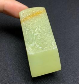 收藏级青田老性封门青黄金条博古印章