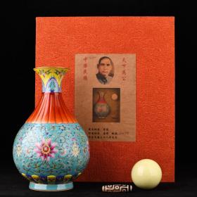 台湾回流瓷天珠夜明珠清乾隆珐琅彩西潘莲纹玉壶春瓶 规格25.5*16厘米