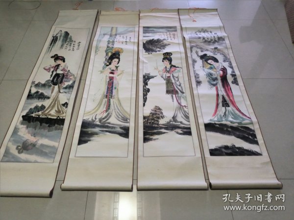 卷轴国画人物四大美人 四条屏 西施 王昭君 杨贵妃 貂蝉185*40 cm 作者：全荣飞